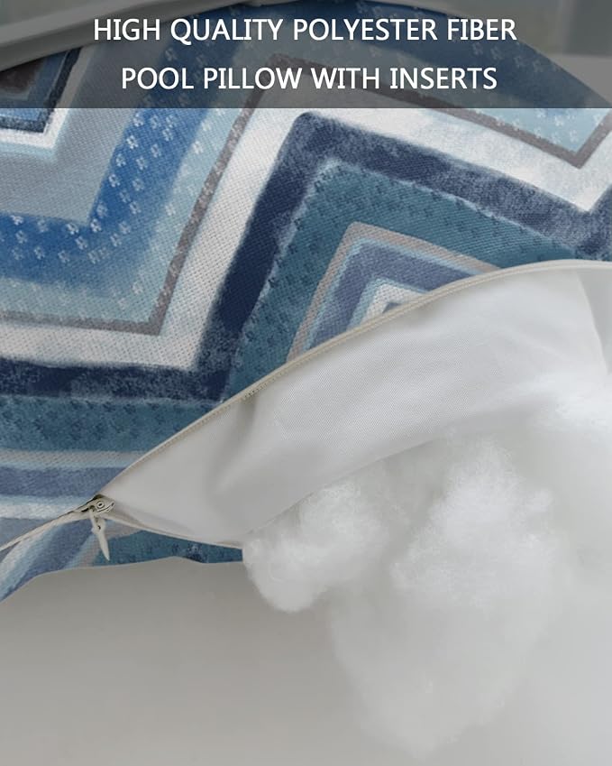 Outdoor Pillows Covers with Inserts Northern Europe Blue Geometric Wave Stripes Waterproof Recliner Pillow with Adjustable Strap Throw Pillows for Patio Furniture Pool Lounge Chair, 11x16 inch, 1PCS