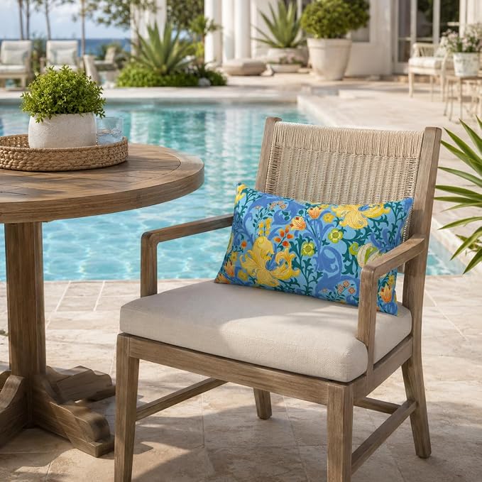 Pack of 2 Patio Lumbar Pillows 12"x20" | Fade Resistant Outdoor Waterproof Lumbar Pillow with Inners Decorative Garden Lumbar Cushions for Home Patio Terrace Sofa