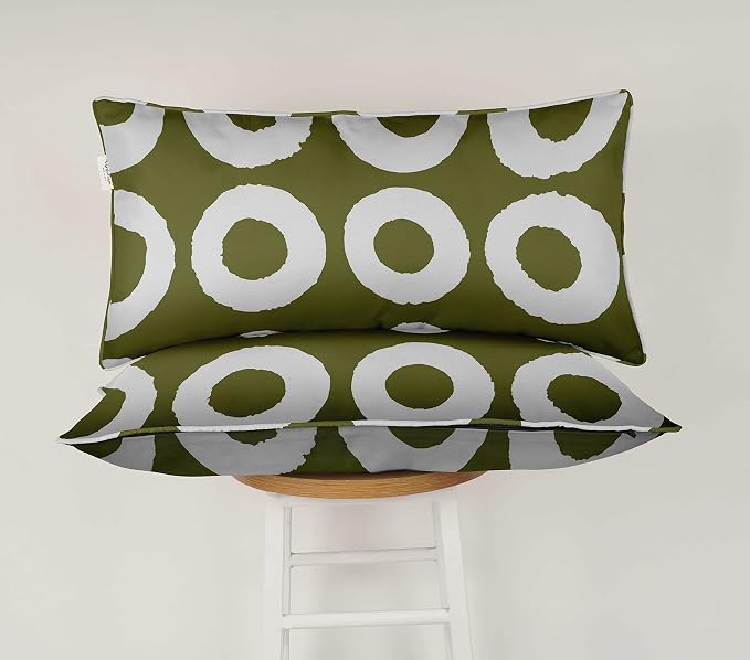 Indoor/Outdoor Polyester Fabric Lumbar Pillow Cover, All-Weather Waterproof Rectangular Cushion Case for Patio Furniture, 12 x 18 Set of 2 - Geometric-13