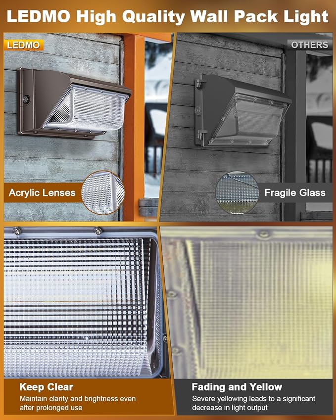 ledmo LED Wall Pack Light Size Update Dusk to Dawn Lighting 120W | Outdoor Security Flood Lighting 5000K Commercial and Industrial Fixture for Buildings, Warehouses, Parking Lots, Yard
