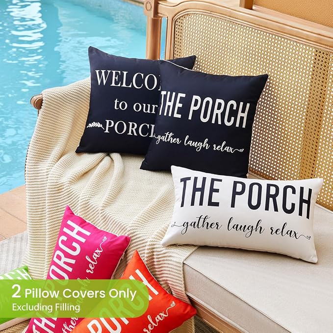 Porch Decor Green Outdoor Lumbar Pillow Covers Waterproof 12x20 for Patio | Set of 2, Patio Decor, Porch Pillows, Outdoor Pillows Waterproof, Outdoor Pillows for Patio Furniture, Weather Resistant