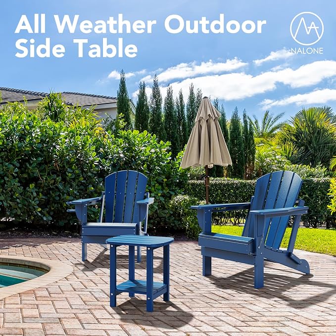 nalone Adirondack Side Table 16.5" Outdoor Side Table HDPE Plastic Double Adirondack End Table Small Table for Patio(Navy Blue)