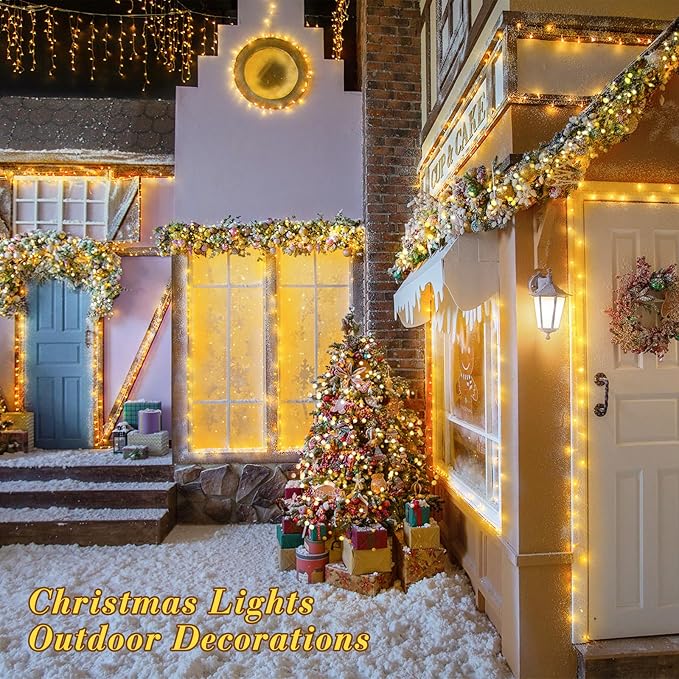 JMEXSUSS Connectable 250 LED Warm White Christmas Lights Indoor Outdoor | 91.5ft Christmas String Lights, 8 Modes Twinkle String Light Plug in for Christmas Tree Party Decoration
