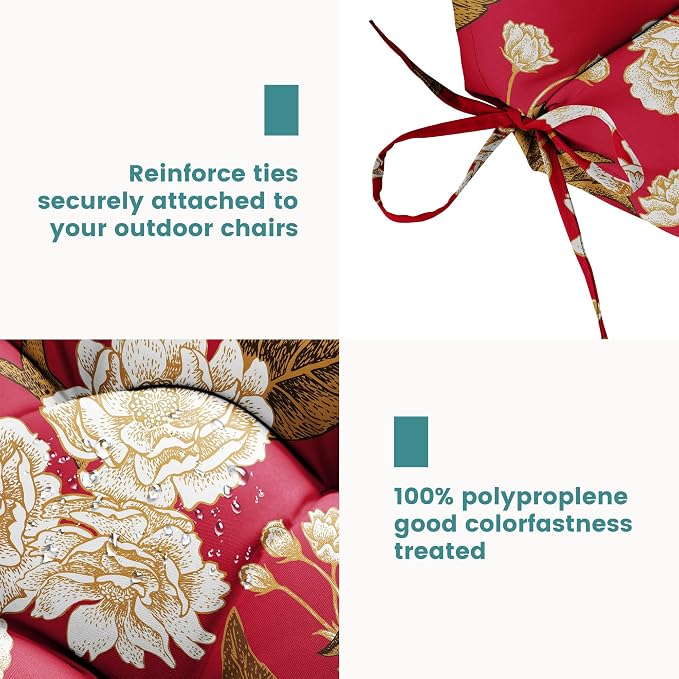 Tufted High Back Adirondack Chair Cushion 45"x21"x4",Floral | Patterned outdoor cushion with ties; premium padded design fits garden rocking chairs, multiple color options available