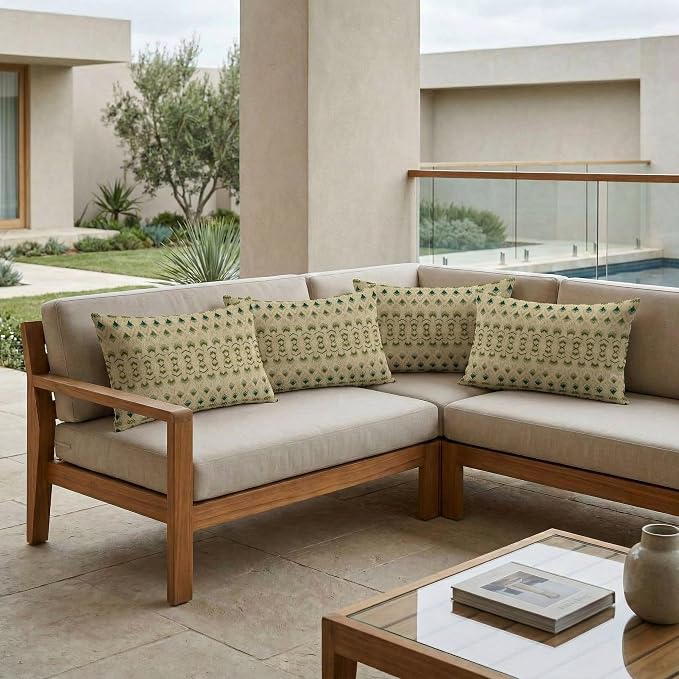 RSH DECOR: Jumbo Lumbar Throw Pillows – Set of 4 | 26" x 16" | Indoor Outdoor Use for Patio Furniture | Water & Fade-Resistant | Includes Down-Alternative Inserts | Made in USA (Cabrera Verde)