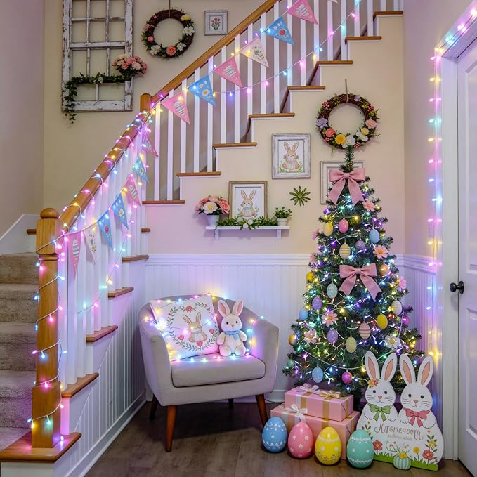 JMEXSUSS 168ft 600 LED Easter Lights Outdoor Indoor Clear Wire | Pastel String Lights with Remote, Multicolor Easter Christmas String Lights Plug in for Bedroom Tree Room Party Decorations