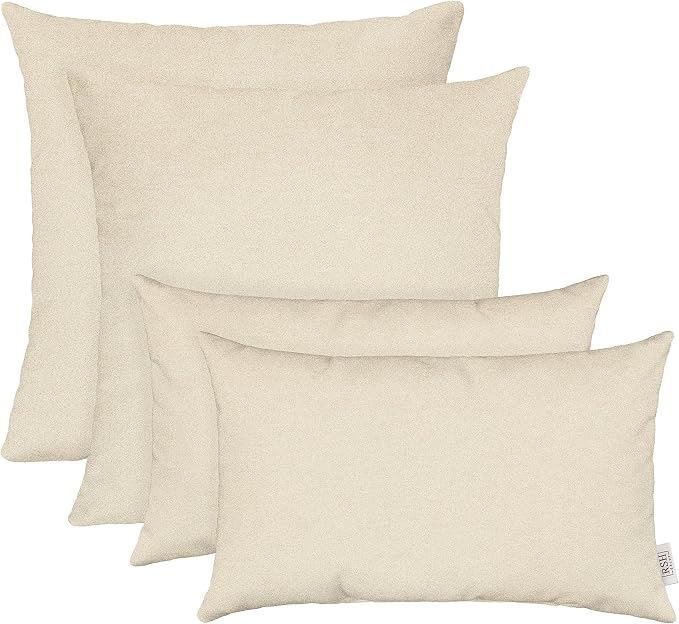 RSH DECOR Sunbrella Lumbar & Square Pillows Set of 4 | 20" x 12" & 17" x 17" | Water & Fade-Resistant Performance Fabric | Outdoor Throw Pillows | Made in USA (Cast Pumice Sand)