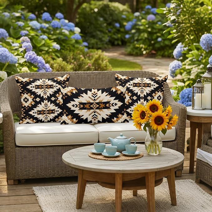 Southwestern Aztec Outdoor Pillow Covers 20x12 Inch Lumbar Pillow Covers Set of 2 Waterproof Decorative Throw Pillow Cases Retro National Style Brown Abstract Cushion Covers for Patio Furniture Garden
