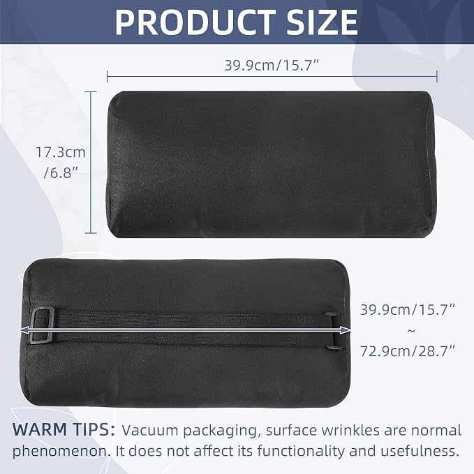 Outdoor Pillow for Chaise Lounge Chair, 4 Pack Chaise Lounge Pillows Water Resistant Head Support Pillow with Adjustable Strap for Patio Garden Pool Beach Chairs, Black