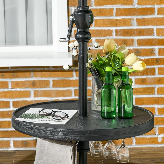 23.5" Beach Umbrella Table Tray with Wine Glass Holder, Foldable Towel Rack, Instant Portable Beach Tables for Sand, Swimming Pools, Patio, Garden, Deck, Black