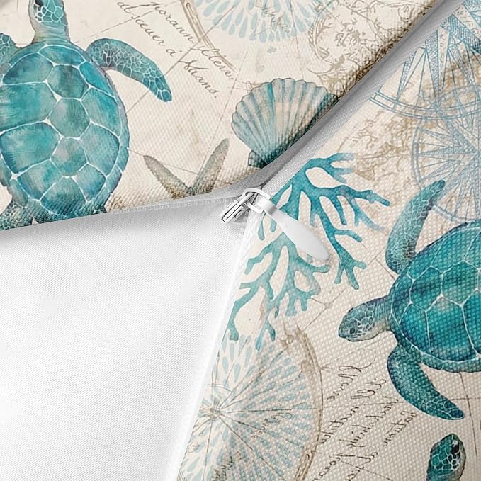 Outdoor Throw Pillow Covers, Turtle Coastal, Set of 2, 18 x 18 Inch | Nautical 18 x 18 Inch Beach Pillowcase Square Cushion Case Farmhouse Garden Decorative Pillows for Couch Patio