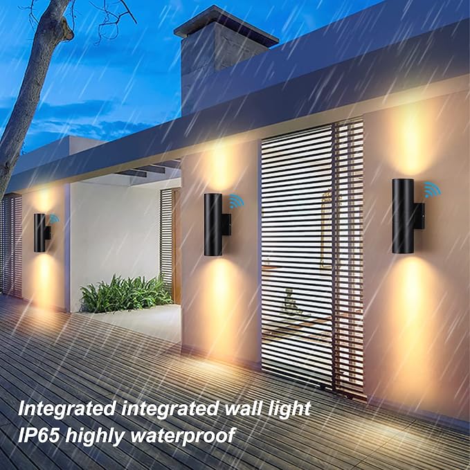 DAKAFUL Dusk to Dawn Outdoor Lighting Sensor Wall Lights 8 Packs, 12W 2700K Integrated LED Cylinder Up Down Lights Outdoor, IP65 Waterproof Aluminum Wall Sconce Exterior Wall Light for Porch Patio.