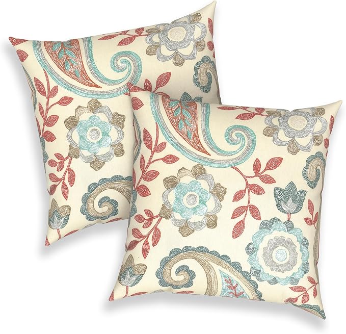 Outdoor Throw Pillows 16x16 Inch, Water Repellent Patio Pillows with Inners Set of 2 for Patio Furniture Home Graden, Paisley Vintage
