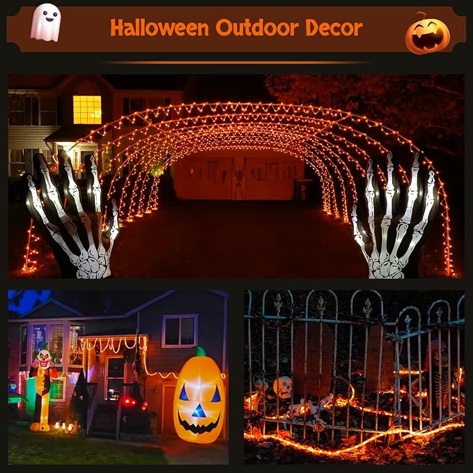 JMEXSUSS Orange Halloween Solar Lights, 66 ft 200 LED Rope Lights Outdoor Waterproof, PVC Tube Orange Christmas String Lights for Halloween Thanksgiving Fall Party Tree Fence Christmas (Pack of 2)