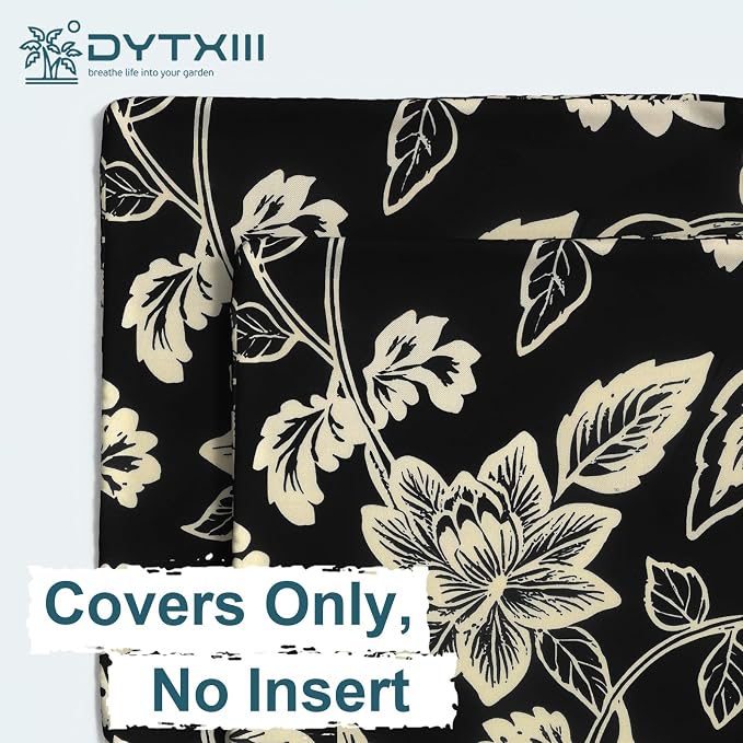 DYTXIII Pack of 2 Outdoor Waterproof Pillow Covers ONLY, 18"x18" Square Decorative Double Printed Throw Pillow Cases for Patio Couch Porch Furniture, Vines Black