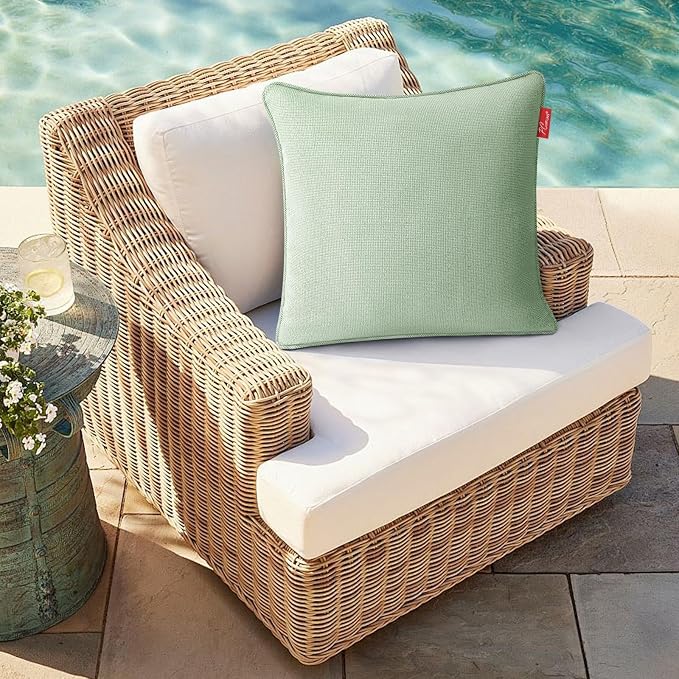 Pack of 4 Outdoor Throw Pillows,16x16 Inch All-Weather Water-Resistant Patio Pillows with Inserts,Decorative Pillows for Patio Furniture,Couch,Sofa,Poolside,Light Green
