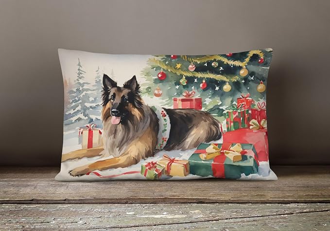 Caroline's Treasures DAC2609PW1216 Belgian Tervuren Cozy Christmas Throw Pillow Machine Washable, Indoor Outdoor Decorative Pillow for Couch, Bed or Patio, 12HX16W