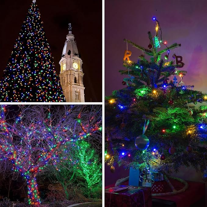 KAQ 4pack 400LED Solar String Lights Outdoor Waterproof Multicolor | Total 132FT Flexible Wire With Bright LEDs, 8 Twinkle Modes with Memory, Auto On/Off Easily Decorates Trees, Fences, Garden