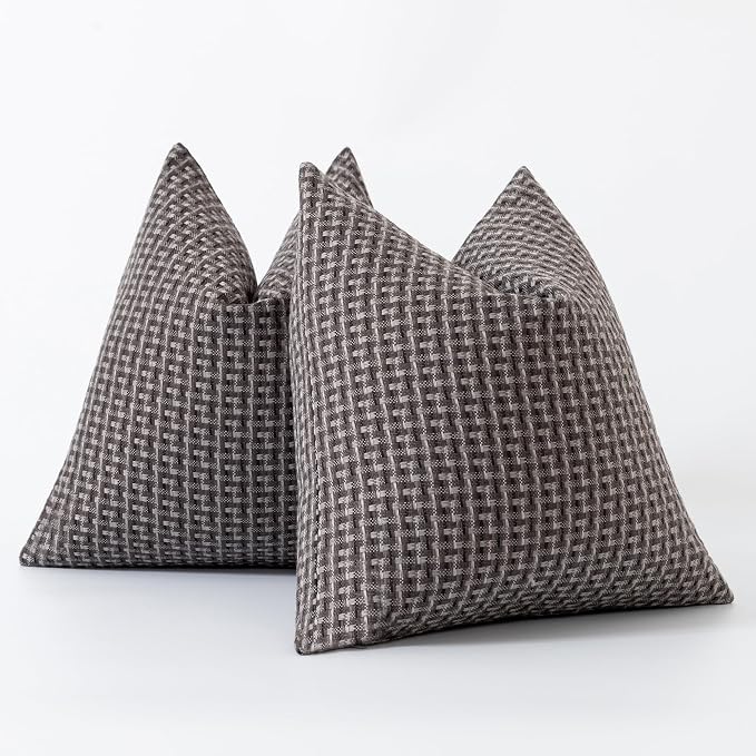 Kevin Textile Outdoor Waterproof 20"x20" Pillow Covers 2 Pack, Dark Grey | Water Resistant Weaving Faux Linen Texture Throw Pillow Covers, Outside Decorative Pillowcases for Garden Patio Balcony Couch