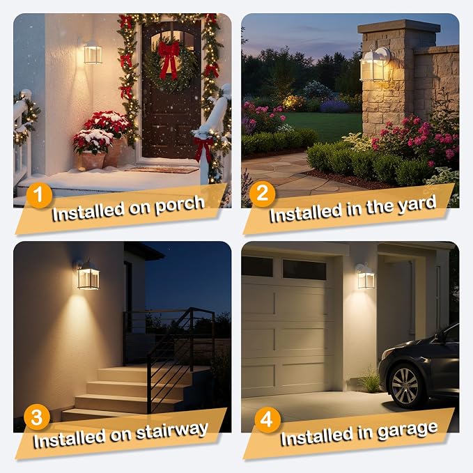 Outdoor Wall Light Fixture, Rustproof Aluminum, Clear Glass, LED | Exterior Porch Light Wall Sconce Lantern for House, Patio, Garage, Waterproof Anti-rust, 9.5W 800 Lumen, 3000K, White, 2 Pack
