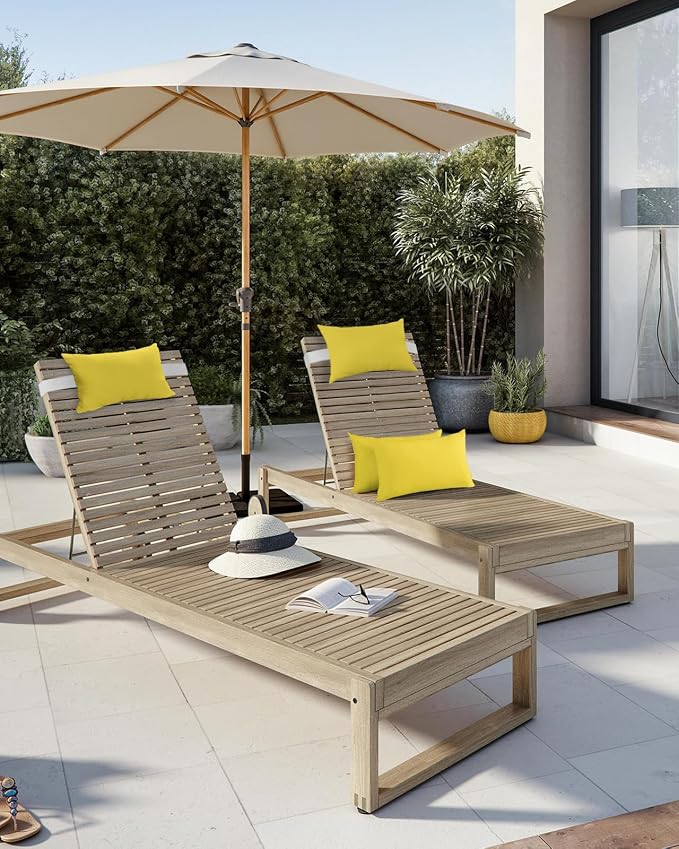 DecorLovee Yellow Outdoor Recliner Pillows for Head, Modern Pure Yellow Waterproof Chair Pillow with Elastic Stripe, Farmhouse Chaise Lounge Headrest Pillow for Patio/Beach/Pool 2Pack, 11"x16"
