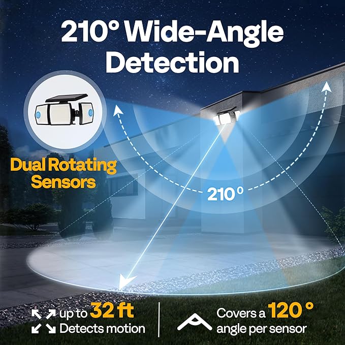 VIVOHOME Linkable Solar Flood Lights Outdoor 3 Packs, Dual Motion Sensor | Solar Lights Outdoor with 3 Heads, 2500LM, IP65 Waterproof, Solar Powered Security Lights for Outside, Yard, Porch, Patio