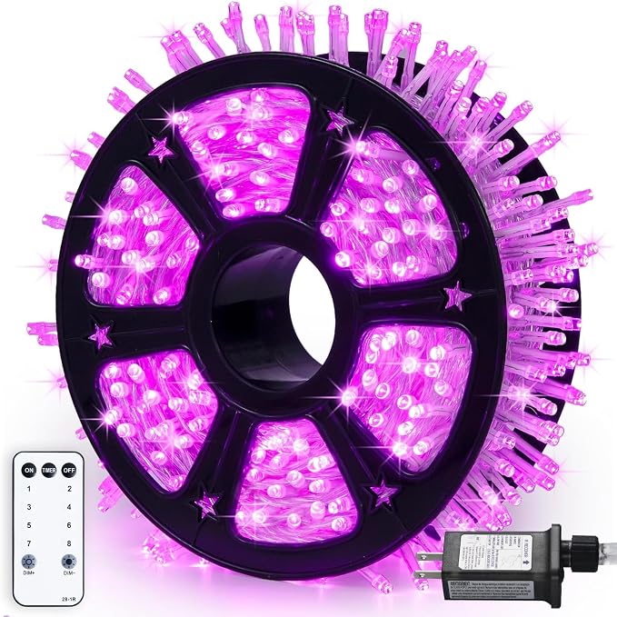 JMEXSUSS 8 Modes 163ft 500 LED Pink Christmas Lights with Remote | Waterproof Pink Room Lights Outdoor Plug in, Clear Wire String Light for Tree Outside Yard Wedding