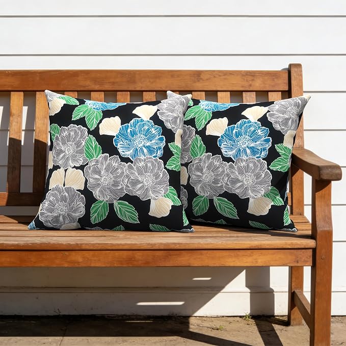 Outdoor Pillow Covers Waterproof 20x20 Inch Set of 2 Peony Garden Decorative Outside Patio Furniture Cushion Cases Decor for Porch Garden