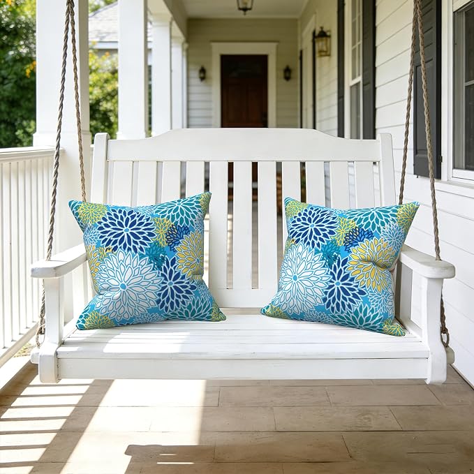 LVTXIII Outdoor Throw Pillows, Decorative Throw Pillows with Inserts, 16"x16" Square Pillows for Bed, Couch, Sofa and Patio Furniture, Set of 2, Dahlia Blue