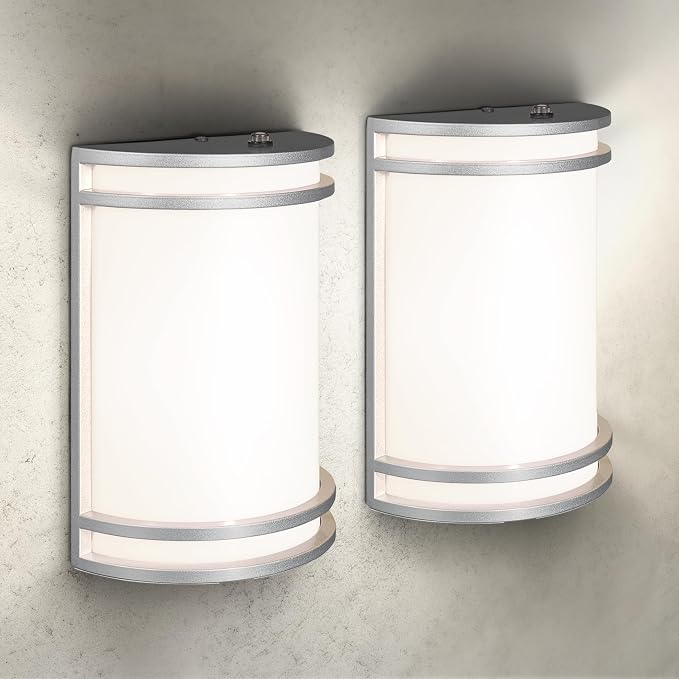 ASD 10 Inch Dusk to Dawn LED Outdoor Sconce Lights - 15W 120-277V 3000K-5000K Nickel Exterior Lighting Fixtures, Exterior Lights for House, Photocell Patio Wall Light Fixture ETL 2 Pack