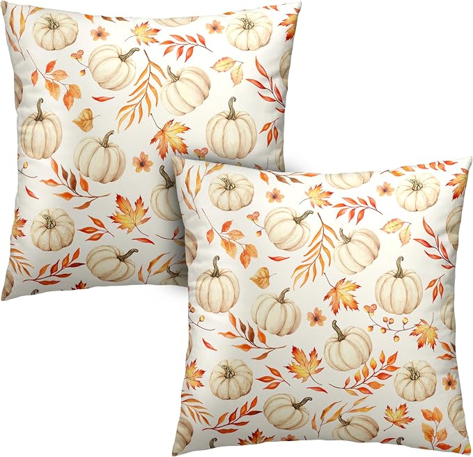 Fall Pillow Covers Autumn Pumpkin Throw Pillow Covers 18x18 Set of 2 Harvest Thanksgiving Pillow Cases Maple Leaves Cushion Cases for Living Room Bedroom Couch Sofa Patio