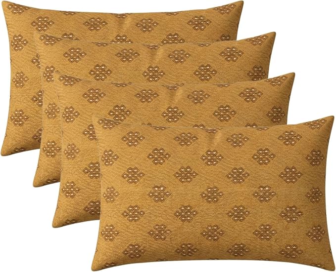 RSH DECOR: Sunbrella Lumbar Throw Pillows Set of 4 | 20" x 12" | Water and Fade-Resistant Performance Fabric | Outdoor Pillow Covers with Down-Alternative Inserts | Made in USA (Trinket Teak)