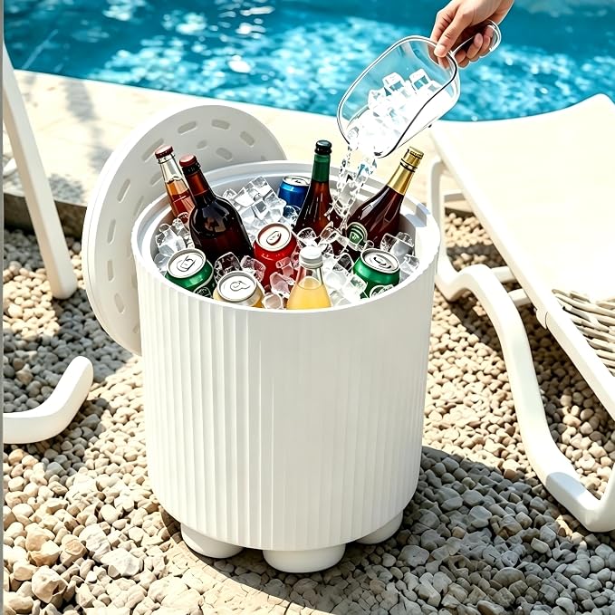 Outdoor Cooler Side Table, 2-in-1 Portable Ice Chest Side Table, Cooler Table All Weather Resistant for Patio & Parties & Picnics & Beach & BBQ