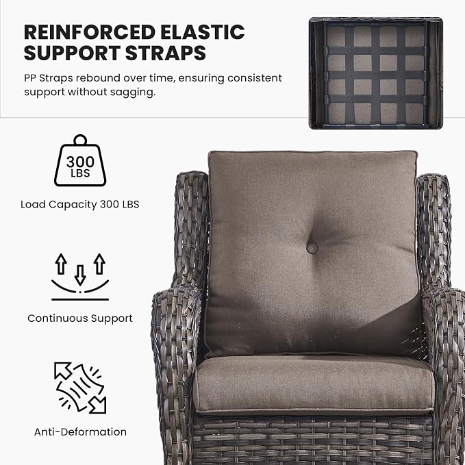 Belord High Back Patio Chairs Set of 2 - Gray Wicker Chairs Outdoor Seating, 4" Wide Armrests Rattan Outdoor Club Chair with Grey Removable Cushion for Deck Porch Backyard