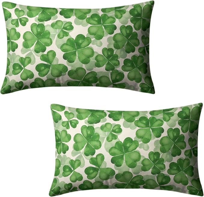 Saint Patricks Day Lumbar Pillow Covers 12x20 Green Clover Pillow Case Set of 2 Lucky Charm Throw Pillow Covers St Patricks Cotton Blend Cushion Case for Living Room Sofa Couch