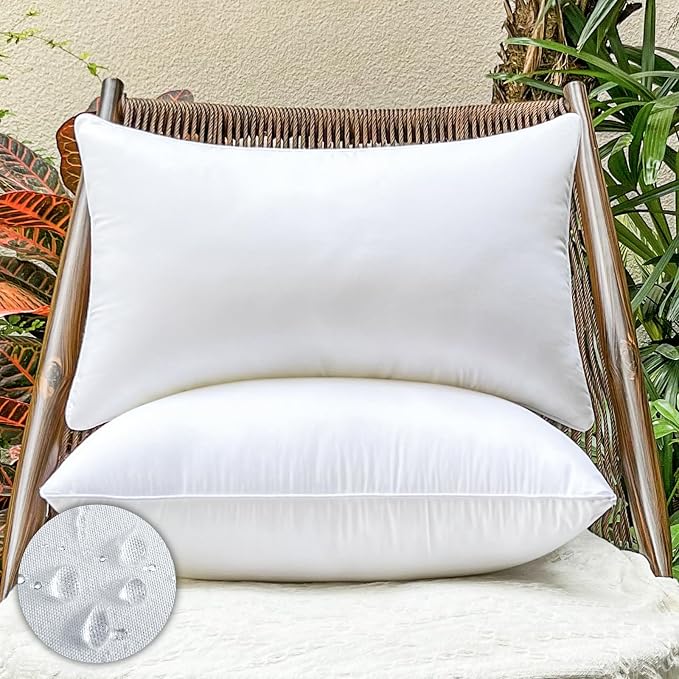 12x20 Waterproof Outdoor Lumbar Pillow Inserts, 2 Pack | Hypoallergenic & machine washable. Soft yet supportive, stays plump. Waterproof protection for patio, sofa, bed, garden.