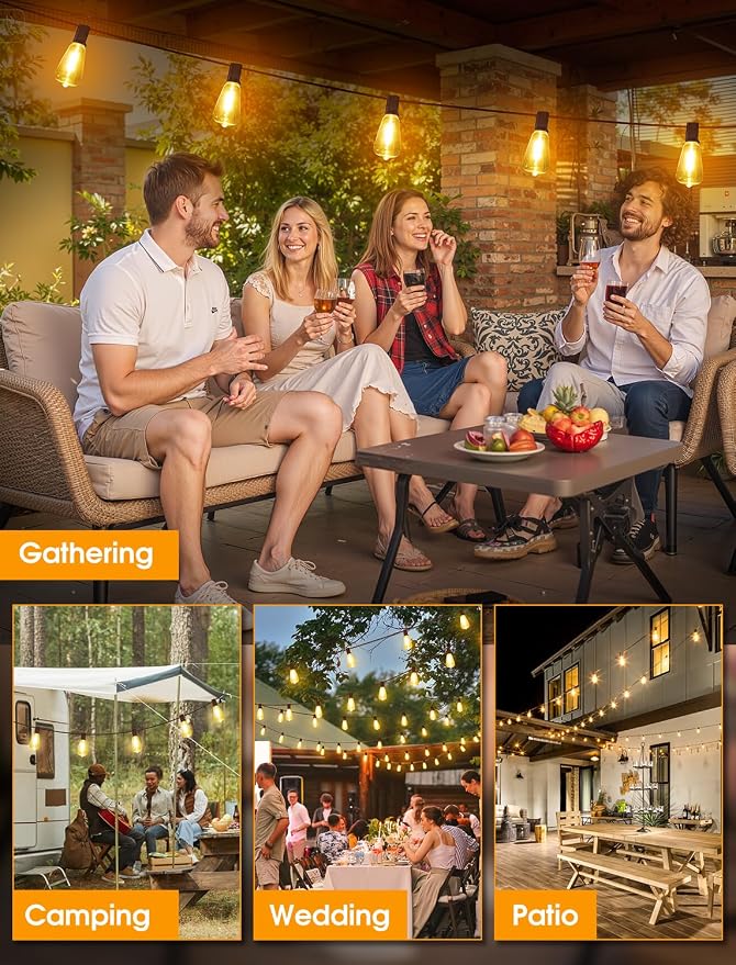 25FT Outdoor String Lights, Patio Lights with 10+1 LED Dimmable Waterproof Shatterproof Linkable ST38 Bulbs for Fence Porch Gazebo, Brown