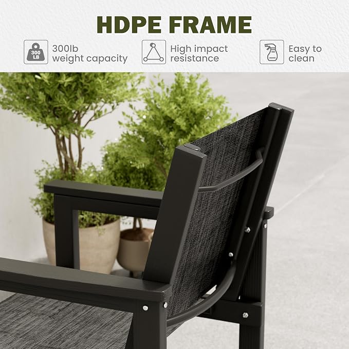 Amopatio HDPE Outdoor Dining Chairs Set of 4 All-Weather Patio Chairs with Textilene Backrest