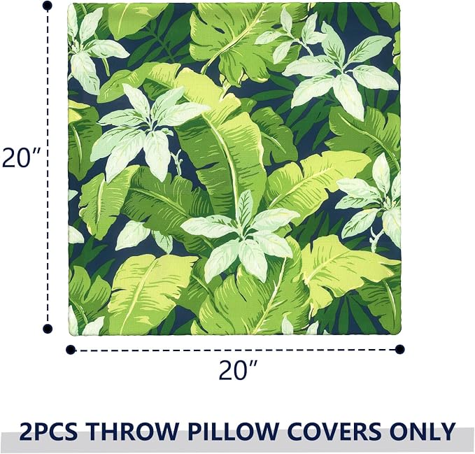 Outdoor Pillow Covers Waterproof 20x20 Inch Set of 2 Jungle Leaves Decorative Outside Patio Furniture Cushion Cases Decor for Porch Garden