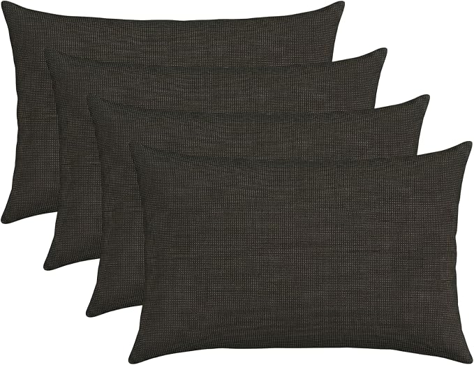 RSH DECOR: Sunbrella Lumbar Throw Pillows Set of 4 | 20" x 12" | Water and Fade-Resistant Performance Fabric | Outdoor Pillow Covers with Down-Alternative Inserts | Made in USA (Fife Slate)