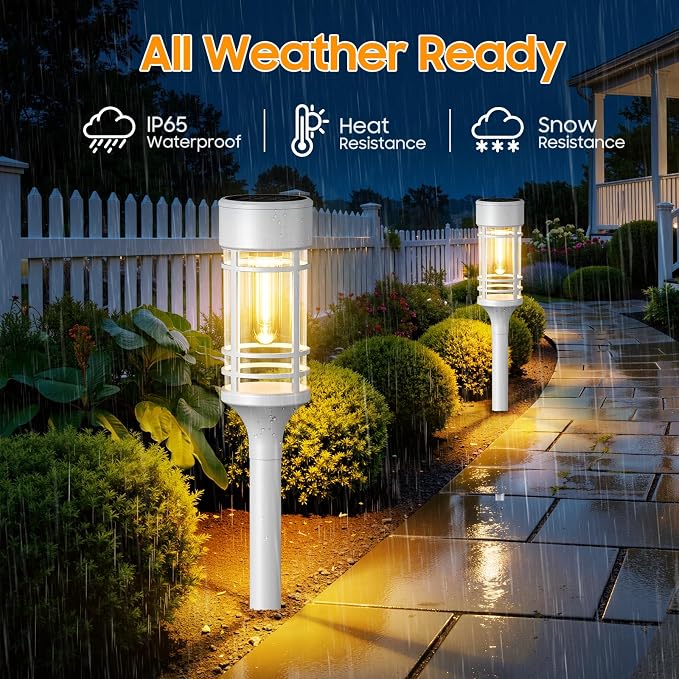 LETMY Solar Pathway Lights Outdoor, 8 Pack Solar Lights Outdoor Waterproof IP65, Bright Solar Garden Lights Outdoor for Yard Walkway Driveway Landscape Garden Decor（White）
