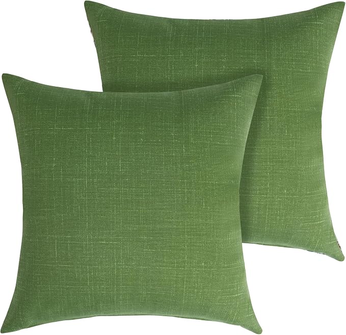 Throw Pillow Covers Set of 2, Outdoor Indoor Waterproof Decorative Patio Throw Pillowcase Shell 18x18 Inch, Square Cushion Case for Couch Sofa Garden Farmhouse Decoration-Tropical Linen Green