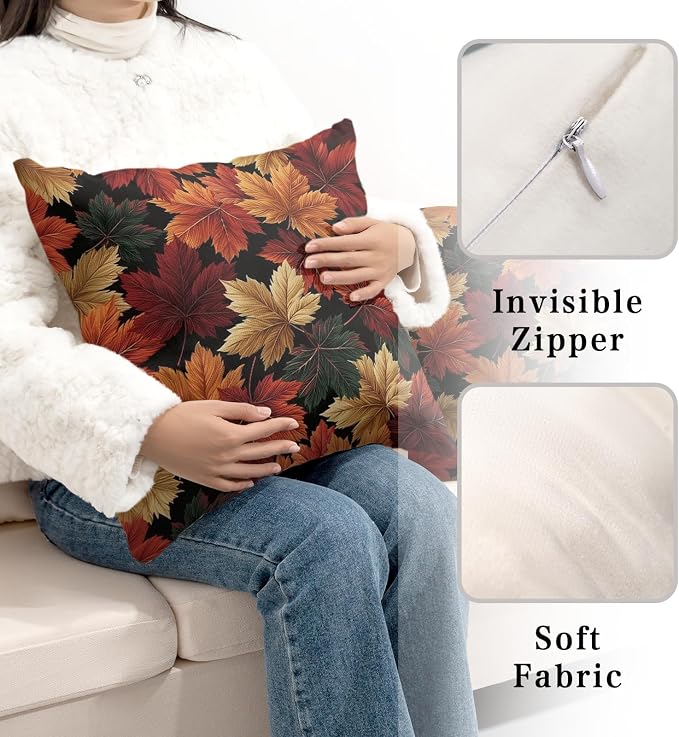 Autumn Leaf Pillow Covers Thanksgiving Outdoor Pillowcases Fall Maple Leaves Throw Pillow Covers 24x24 Harvest Farmhouse Cushion Cases for Home Living Room Sofa Couch 2 Pack