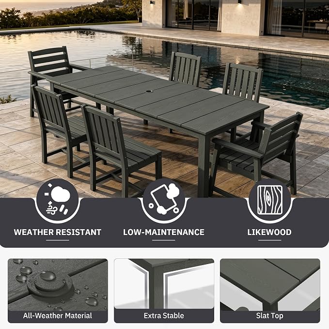 AreShark Patio Dining Chair Set of 2,All Weather HDPE Outdoor Dining Armless Chairs with Wide Seat and Backrest,Weatherproof Patio Chairs for Garden,Backyard,Deck,Gray