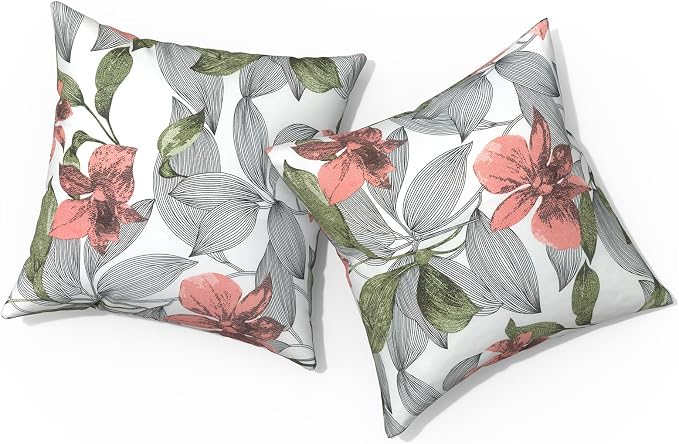 Outdoor Pillows for Patio Furniture 18x18 inch, Square Outdoor Throw Pillows with Inserts, Decorative Toss Pillows for Garden Couch Home Sofa Office Chair, Pack of 2, Clemens Noir Pink