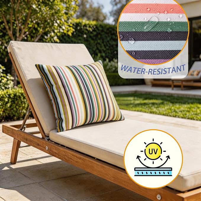 18" Outdoor Throw Pillows Set of 4, Waterproof & Fade Resistant Patio Furniture Pillows with Built-in Inserts, All-in-One Vibrant Multi Stripe Design for Sofa, Patio or Backyard Relaxation