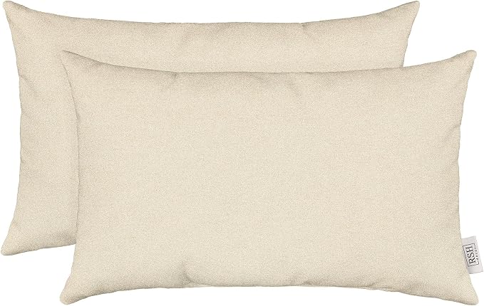 RSH DECOR Sunbrella 26" x 16" Lumbar Throw Pillows Set of 2 | Water and Fade-Resistant Performance Fabric | Outdoor Pillow Covers with Down-Alternative Inserts | Made in USA (Cast Pumice Sand)
