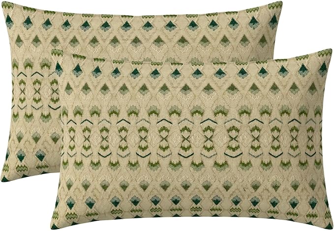 RSH DECOR: Lumbar Throw Pillows Set of 2 | 20” x 12" | All-Weather Spun Fabric | Water and Fade-Resistant | Outdoor Support Pillows for Patio Furniture | Made in USA (Cabrera Verde)