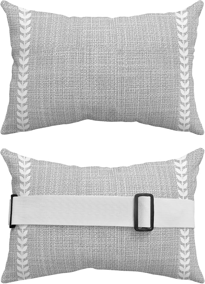 Vintage Gray Outdoor Lumbar Pillow 12x20 Inch, Modern Simple Vertical Stripes Leaf Grey Waterproof Throw Pillow Covers with Insert, Decorative Headrest Pillows for Office Car Travel