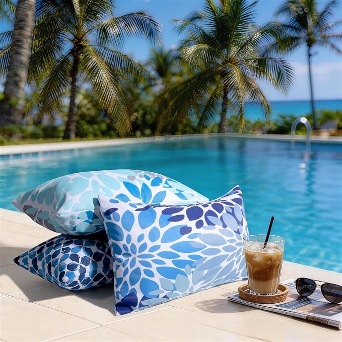12x20 Waterproof Outdoor Pillows, Set of 2 Outdoor Lumbar Pillows | Patio Furniture Pillows, Decorative Throw Pillows, Waterproof & Fade Resistant, Removable & Washable, Dark Blue